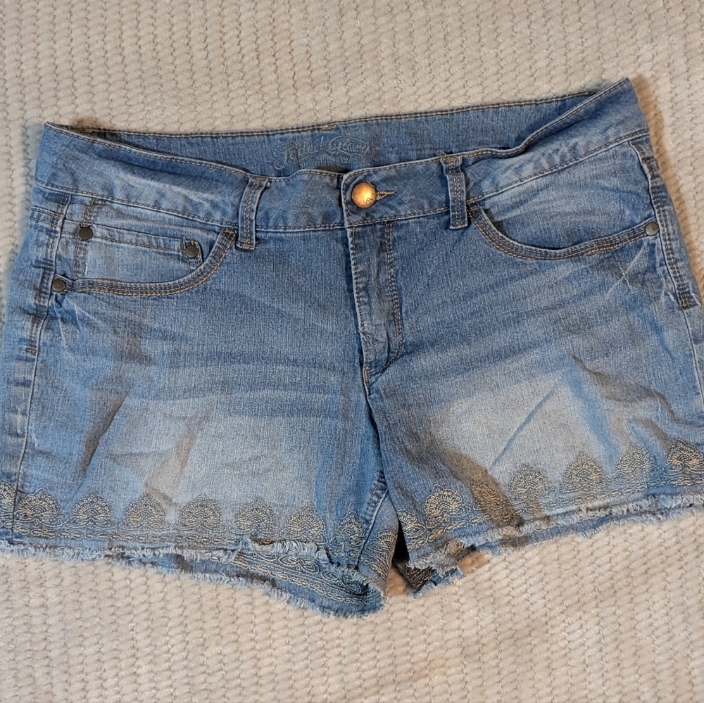 Faded Glory Light Jean Shorts with Embroidery